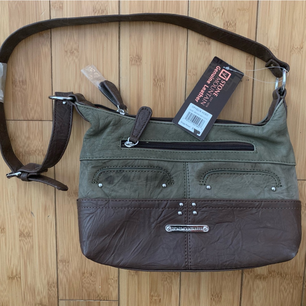 Stone Mountain Accessories Brown and Green women’s purse Ophelia hobo bag